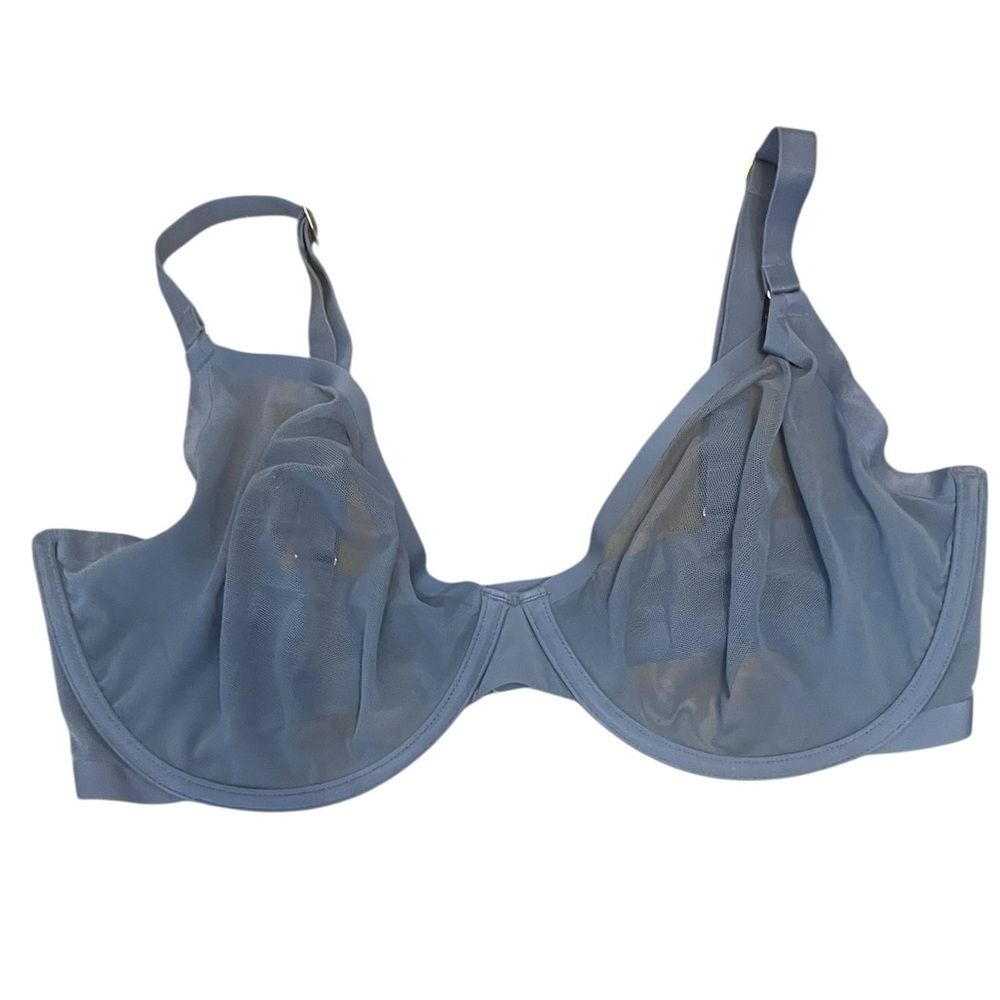 CUUP Slate Blue Mesh The‎ Plunge Deep V Underwire Bra 36G